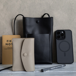 義大利真皮垂直手拿包，防水，輕巧迷你包，單肩包[橘色] 第10張的照片