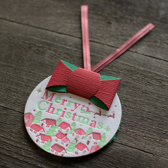 ギフトタグ クリスマス用 ※リボン・ラッピングタイ付き 円形 55×55mm