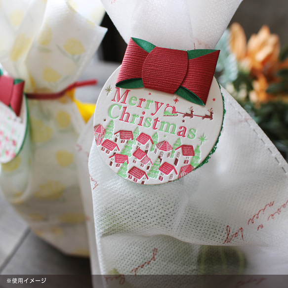 ギフトタグ クリスマス用 ※リボン・ラッピングタイ付き 円形 55×55mm 3枚目の画像