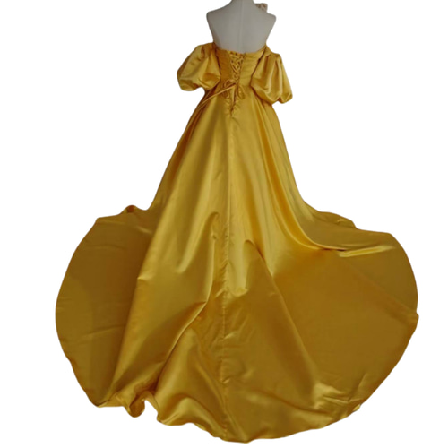 高品質！ カラードレス イエロー 高級イタリアサテン スリット  