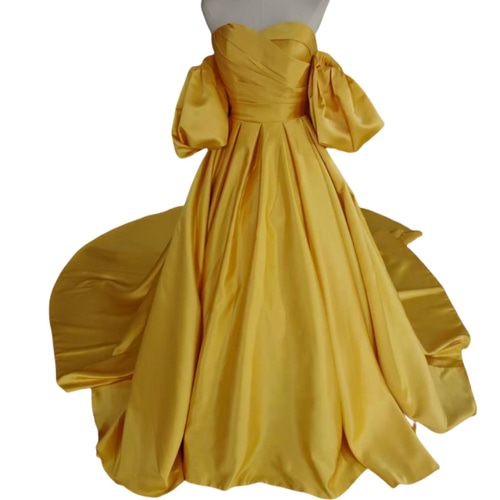 高品質！ カラードレス イエロー 高級イタリアサテン スリット  
