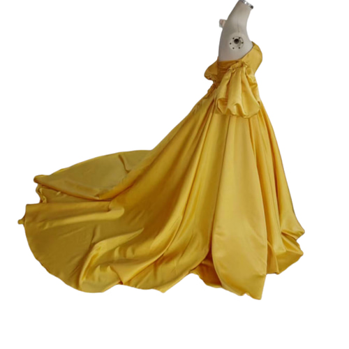高品質！ カラードレス イエロー 高級イタリアサテン スリット  