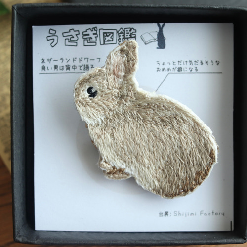 うさぎ図鑑】背中で語るネザーランドドワーフ／刺繍ブローチ その他