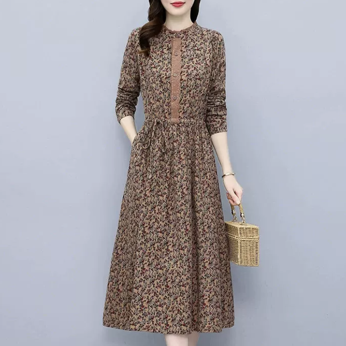 秋 長袖 ワンピース 綿ワンピース 花柄プリント 着痩せ お洒落 お出掛け 春