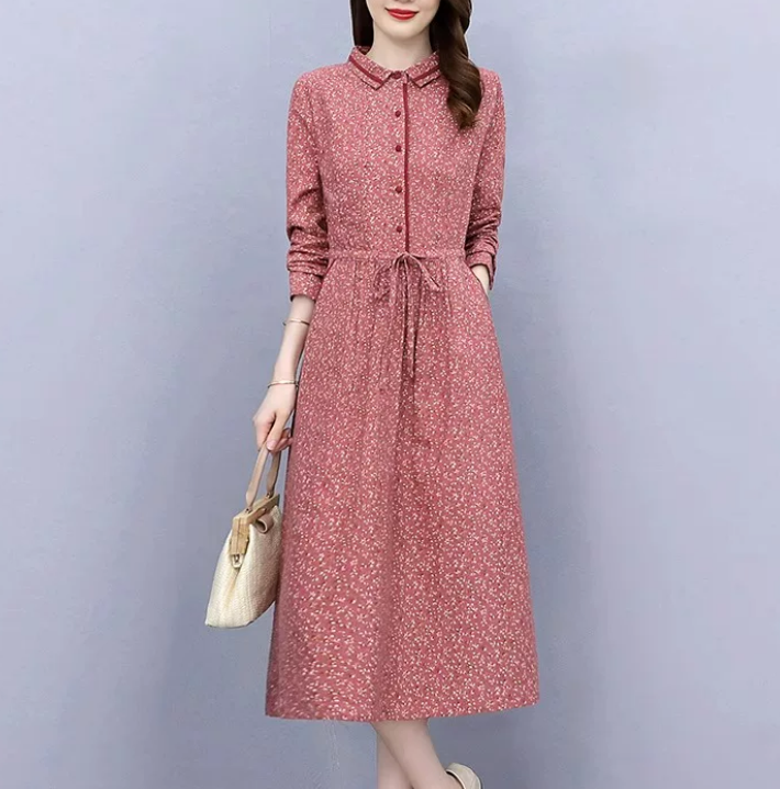 秋 長袖 ワンピース 綿ワンピース 花柄プリント 着痩せ お洒落 お出掛け 春