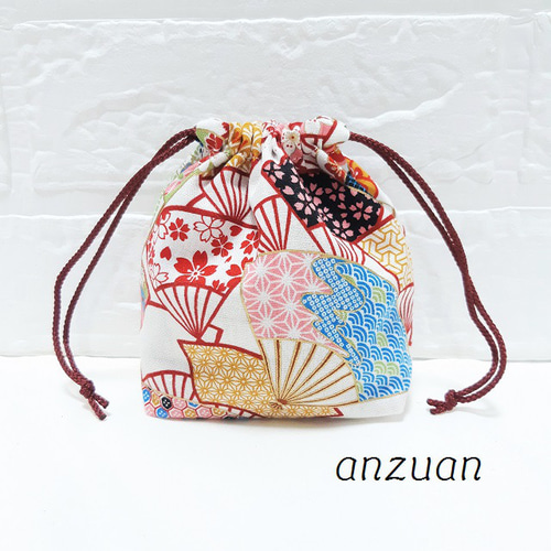和柄 いろどりせんすミニ巾着(白) 巾着袋 anzuan 通販 18380709