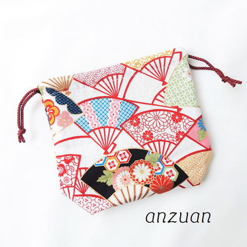 和柄 いろどりせんすミニ巾着(白) 巾着袋 anzuan 通販 18380709