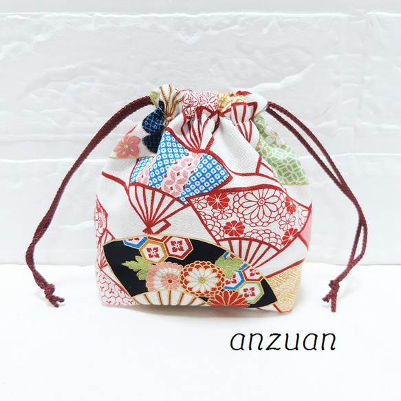 和柄 いろどりせんすミニ巾着(白) 巾着袋 anzuan 通販 18380709