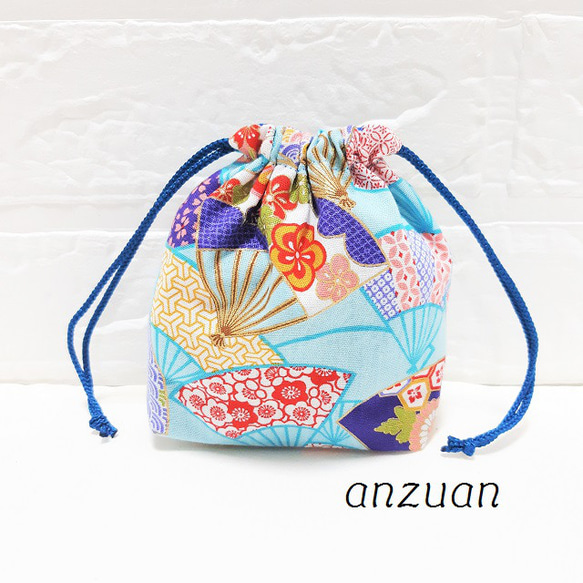 和柄 いろどりせんすミニ巾着(水色) 巾着袋 anzuan 通販 18380716