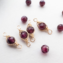 ＊4個＊ 天然石 パーツ ロードライトガーネット ワイヤーラッピング コネクター チャーム 金 ワイヤー巻き te061 1枚目の画像