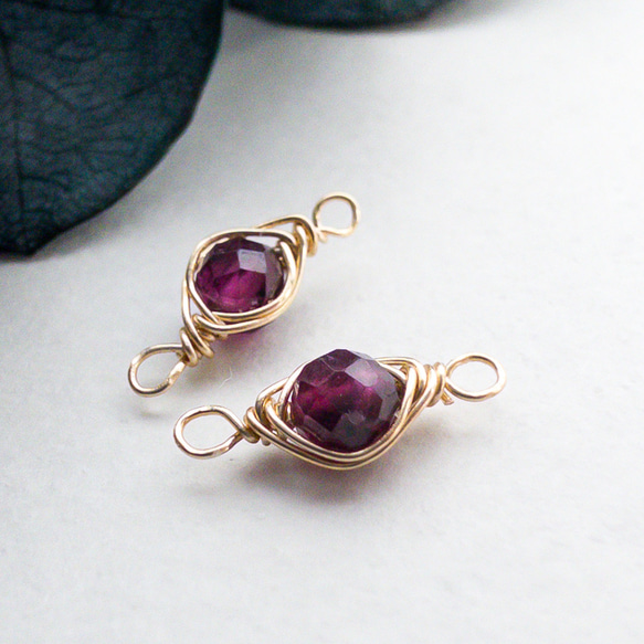 ＊4個＊ 天然石 パーツ ロードライトガーネット ワイヤーラッピング コネクター チャーム 金 ワイヤー巻き te061 2枚目の画像