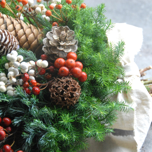 生針葉樹Xmasスワッグ✴︎ 長さ約40cm ~生の針葉樹の香り~野バラの実