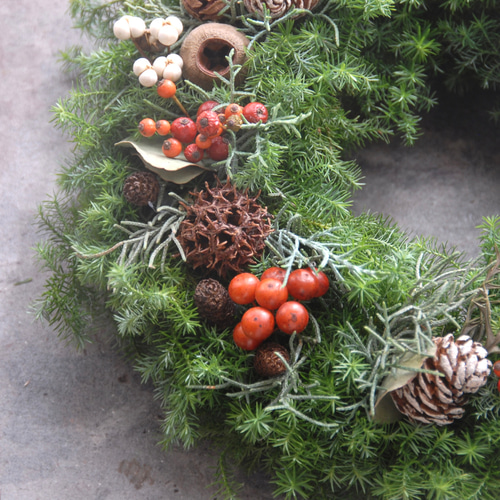 生針葉樹Xmasリース✴︎直径28cm~生の針葉樹✴︎野バラの実✴︎~ご指定