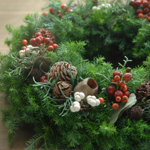 野バラの実や針葉樹を丁寧に紡いだ可愛いらしい クリスマス リース ドライフラワー 野バラの実や針葉樹を丁寧に紡いだ可愛いらしい クリスマス リース ドライ