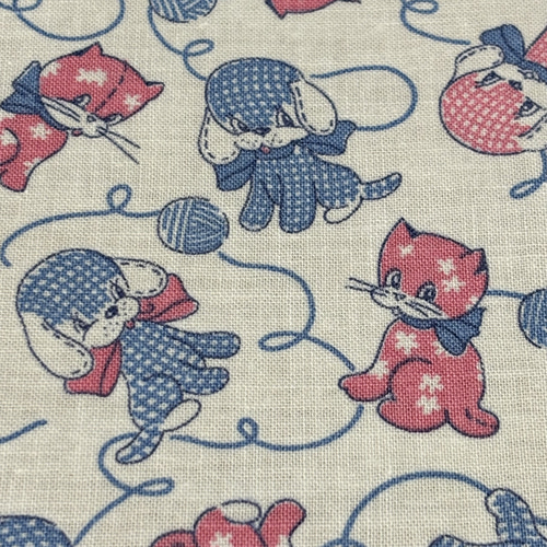 A、犬と猫柄のフィードサック ぬいぐるみ ヴィンテージ 犬柄 猫