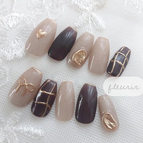 ネイルチップ オーダー 冬 チェック 韓国 ニット ベージュ ブラウン リボン ネイルチップ オーダー 冬 チェック 韓国 ニット ベージュ ブラウン