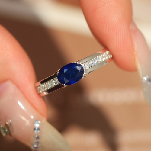 K18 ダイヤモンド付 サファイアリング