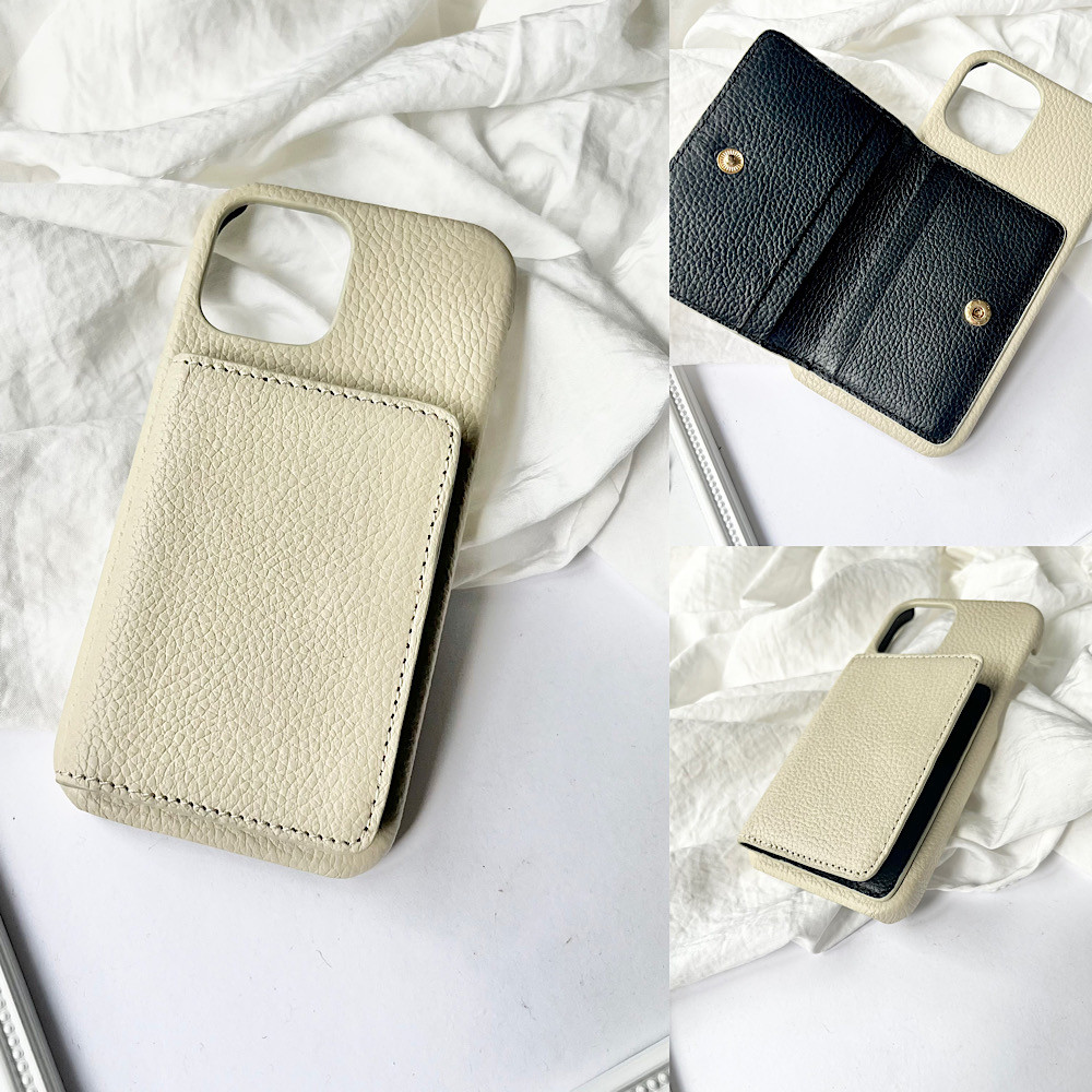 本革　レザー　名入れ可　バイカラーivory+black　本革 　スマホケース  名入れ レザー　iphoneケース