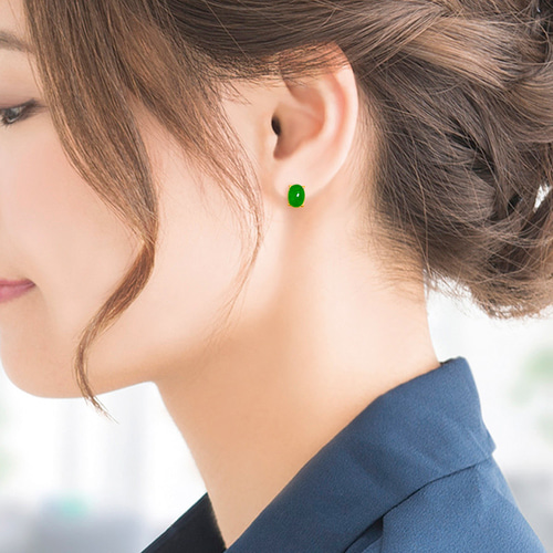 翡翠のカボションピアス（8x6mm）Silver925 18KGP ピアス