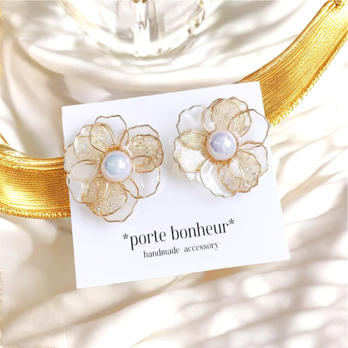 10]華やかうる艶フラワー上品お花ピアス/イヤリング ディップアート