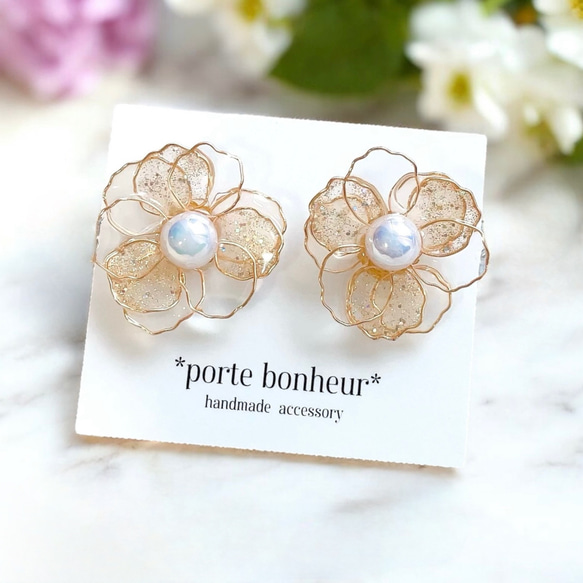 10]華やかうる艶フラワー上品お花ピアス/イヤリング ディップアート