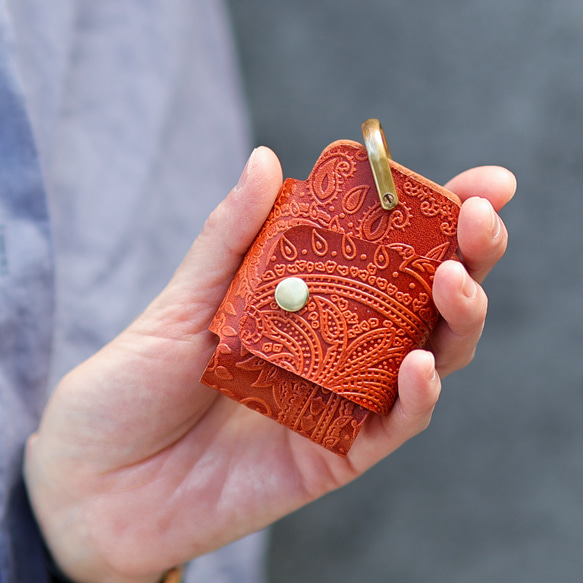 送料無料 栃木レザーペイズリー スマートキー キーケース 真鍮製 シャックル 日本製 キーリング ヌメ革 12枚目の画像