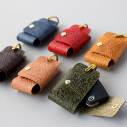 送料無料 栃木レザーペイズリー スマートキー キーケース 真鍮製 シャックル 日本製 キーリング ヌメ革 2枚目の画像