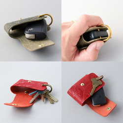 送料無料 栃木レザーペイズリー スマートキー キーケース 真鍮製 シャックル 日本製 キーリング ヌメ革 5枚目の画像