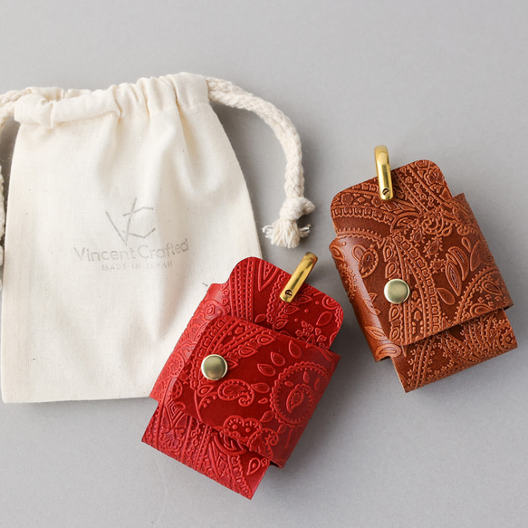 送料無料 栃木レザーペイズリー スマートキー キーケース 真鍮製 シャックル 日本製 キーリング ヌメ革 18枚目の画像