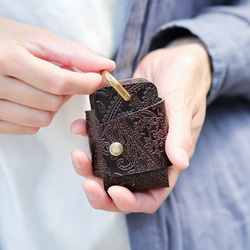 送料無料 栃木レザーペイズリー スマートキー キーケース 真鍮製 シャックル 日本製 キーリング ヌメ革 7枚目の画像