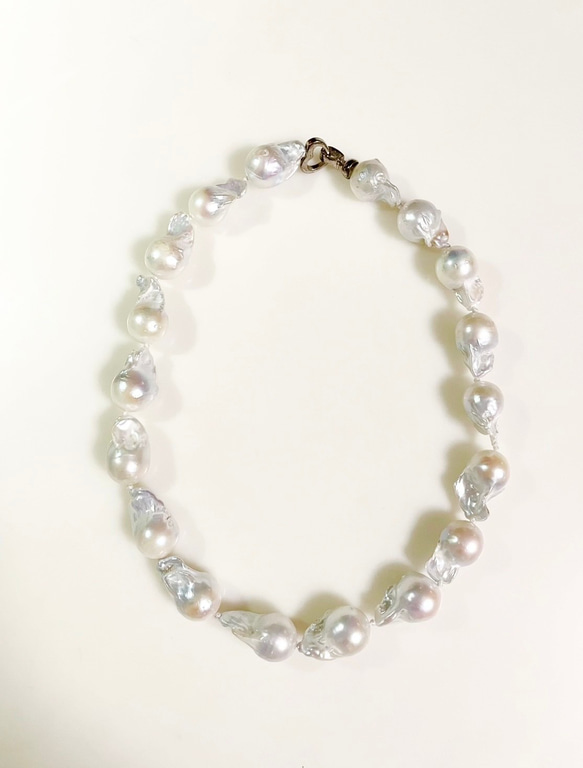 大珠バロック　本真珠　ネックレス　ブレスレット8.8〜12.6㎜　O339 タヒチ真珠 バロックパール ネックレス 43cm メタリックシルバー
