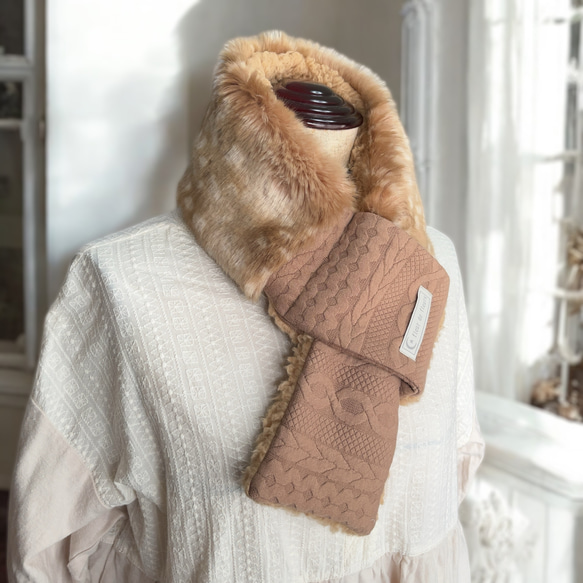 肌触りもふもふ柔らかい暖かさ簡単差し込み【ティペットマフラー