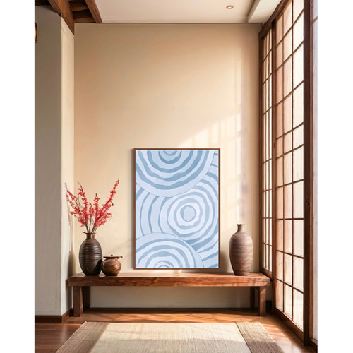 水彩画 風 インテリア アートポスター【 枯山水 】青 :/140/ 和風