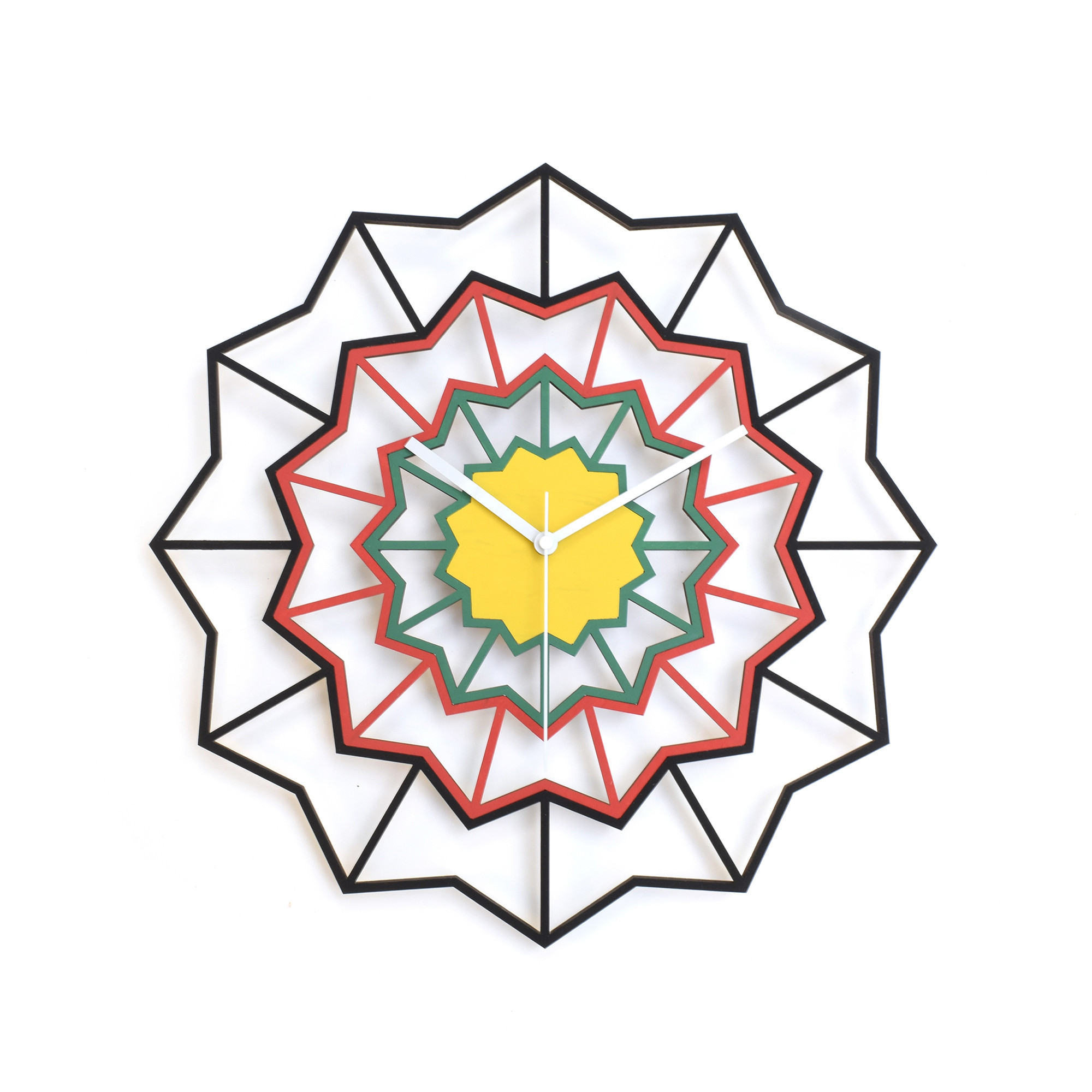 Chevronアフリカ - 黒、赤、緑、黄色の 41cm モダン壁掛け時計