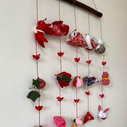 壁掛け吊るし雛⑦ かわいい吊るし飾り 1点物 桃の節句 ひな祭り
