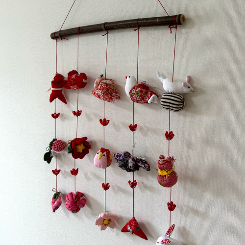 壁掛け吊るし雛⑦ かわいい吊るし飾り 1点物 桃の節句 ひな祭り