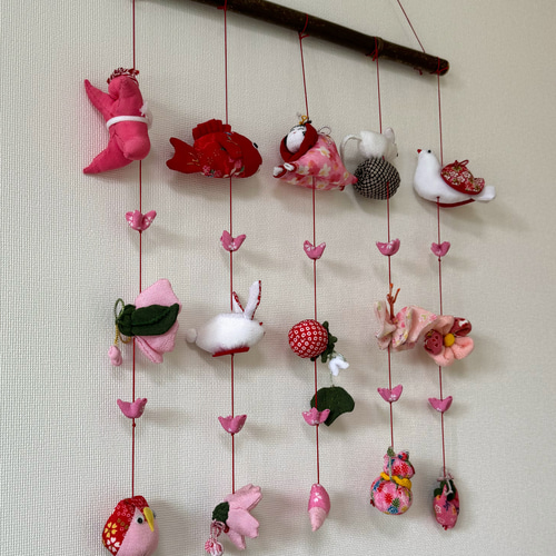 壁掛け吊るし雛⑨ かわいい吊るし飾り 1点物 桃の節句 ひな祭り