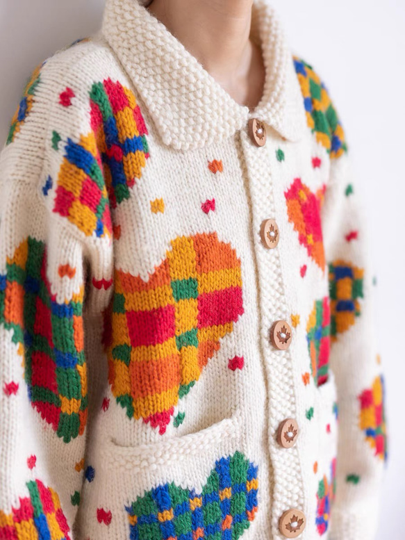 ウール100％ 手編みセーター ニット カーディガン ニット・セーター