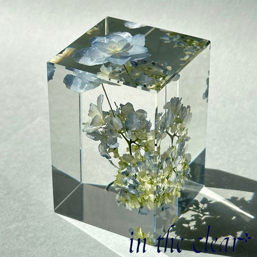 植物標本 紫陽花 水色 レジン 4センチ角柱 ハーバリウム・植物