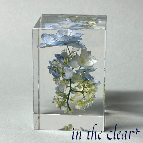 植物標本 紫陽花 水色 レジン 4センチ角柱 ハーバリウム・植物