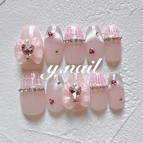 ネイルチップ/ツイードネイル/リボンネイル/マグネットフレンチネイル