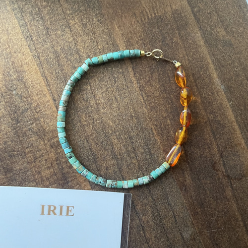 ターコイズ アンバー ブレスレット 14kgf ブレスレット irieaccessory  