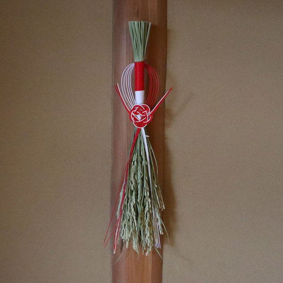 2025年】02）稲穂と水引シンプルな正月飾り「結」 しめ縄・しめ飾り
