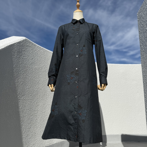 着物リメイク＊大島紬＊シャツワンピース