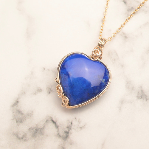 ラピスラズリ ペンダントトップ ワイヤーラッピング 14kgf 天然石