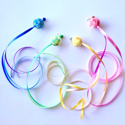 ☆紫陽花・リボン・じゃれ猫・パーツ・チャーム☆ 再販【猫じゃらしパーツ】ちりめん玉＋カールリボン/選べる色/猫の