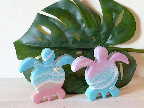 ホヌ オーシャンアート 海アート ハワイ 波 インテリア インテリア小物 受注販売【レジン波アート ミニホヌセット】 自立型 海レジン