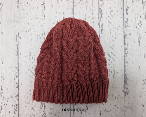 模様編みの大人ニット帽 杢赤 ニット帽・ビーニー nikkoriko 通販