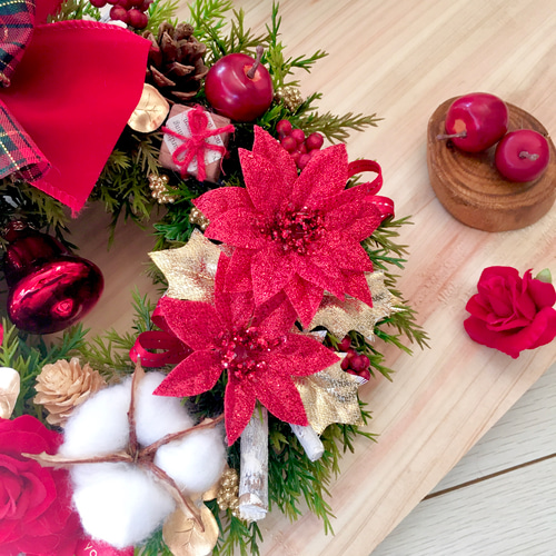 大きなリボンのクリスマスリース クリスマス飾り クリスマスドアリース