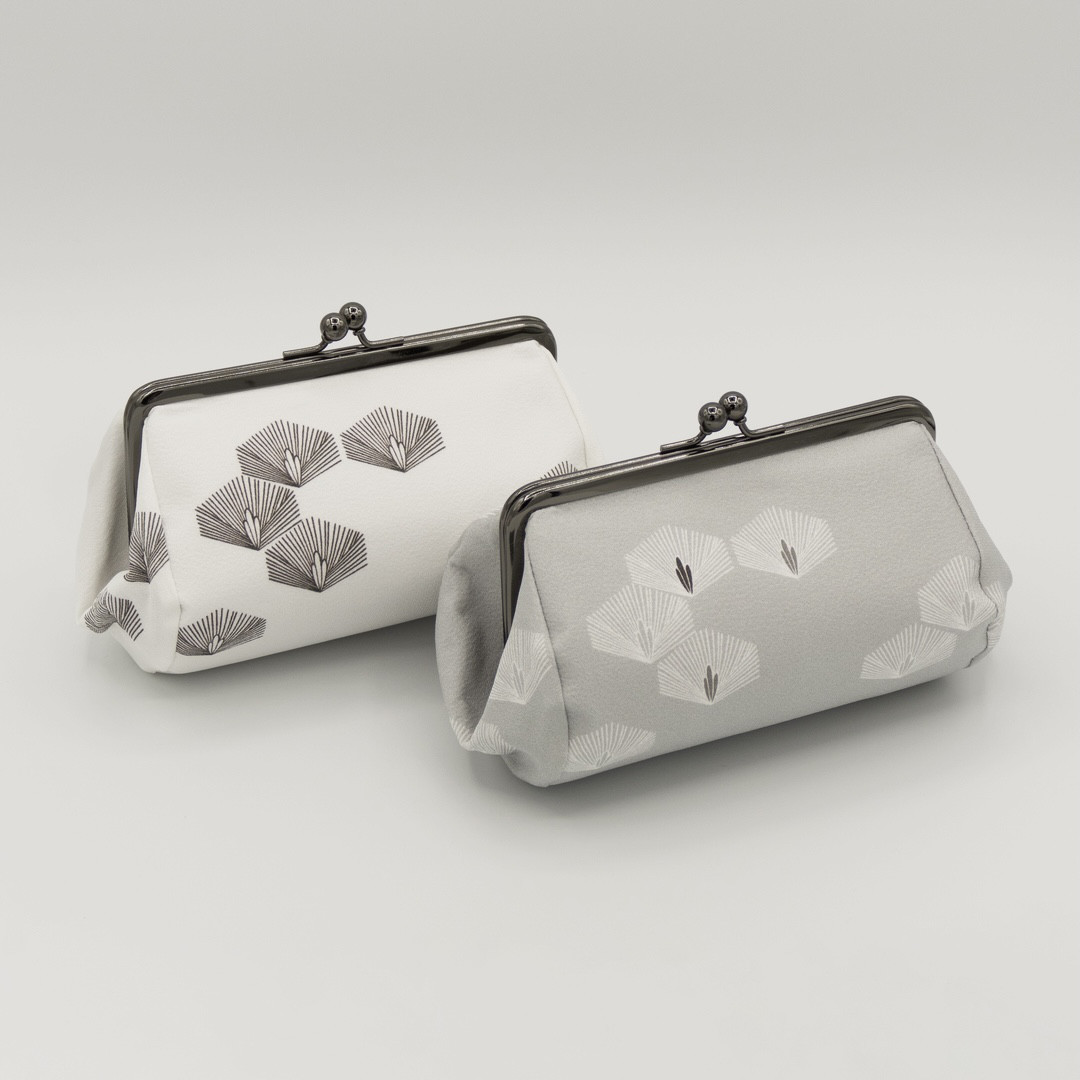 京友禅　たわら型がま口ポーチ『ONE TONE』　松　モノトーン